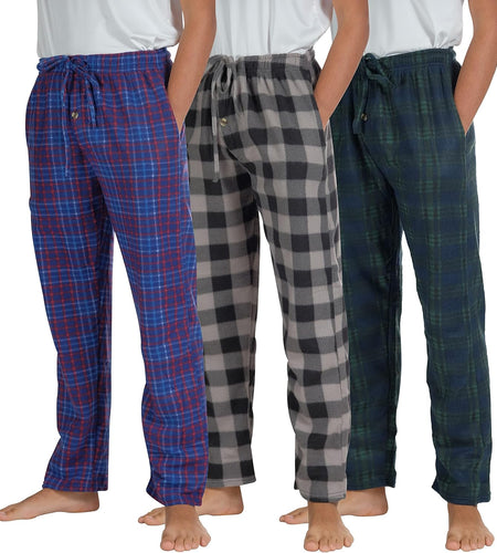 3 Pack Boys Pajama Pants Super Soft Fleece PJ Lounge Bottoms for Kids