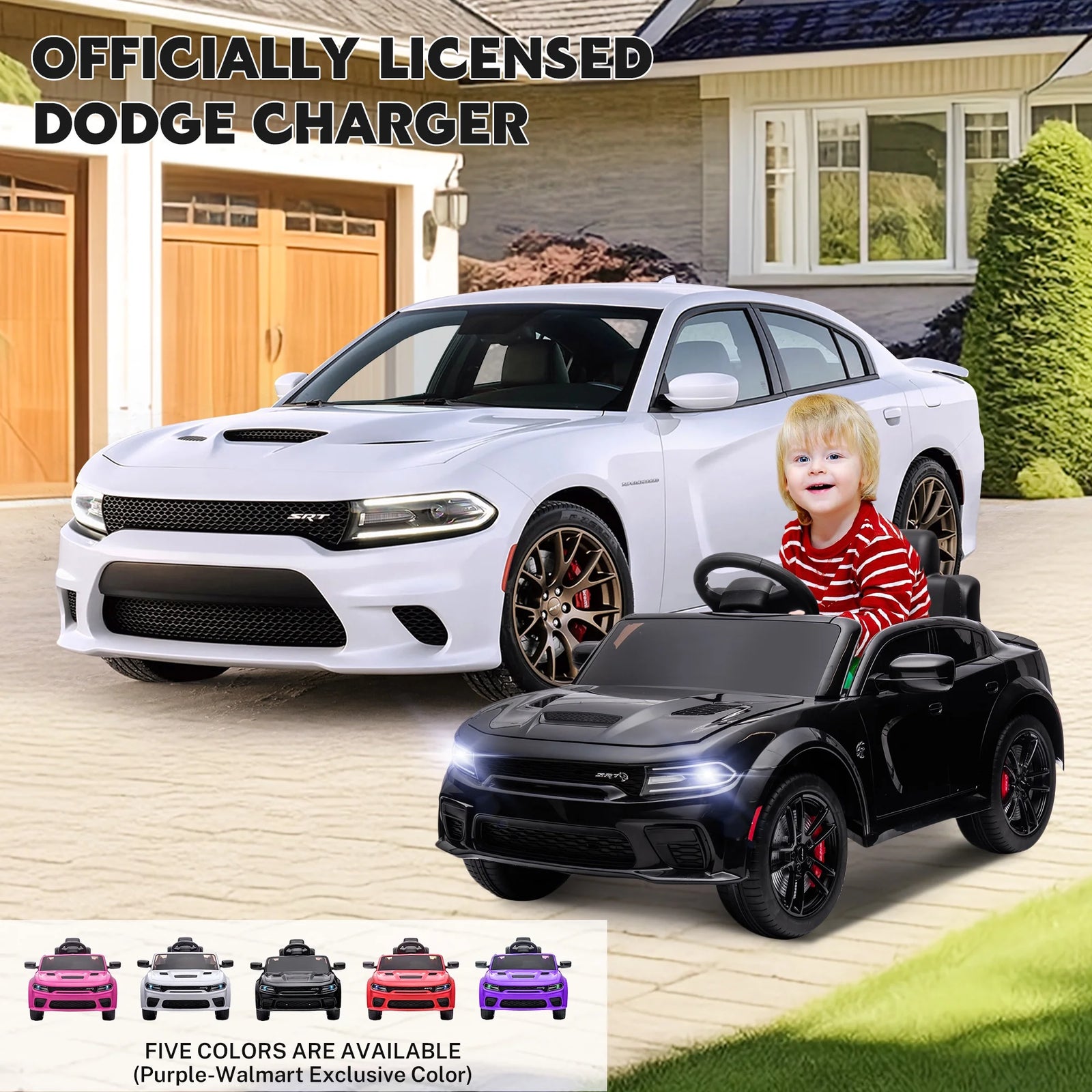 Dodge Electric Ride on Cars for Kids, 12 V Licensed Dodge Charger SRT Powered Ride on Toys Cars with Parent Remote Control, Electric Car for Girls 3-5 W/Music Player/Led Headlights/Safety Belt, Black