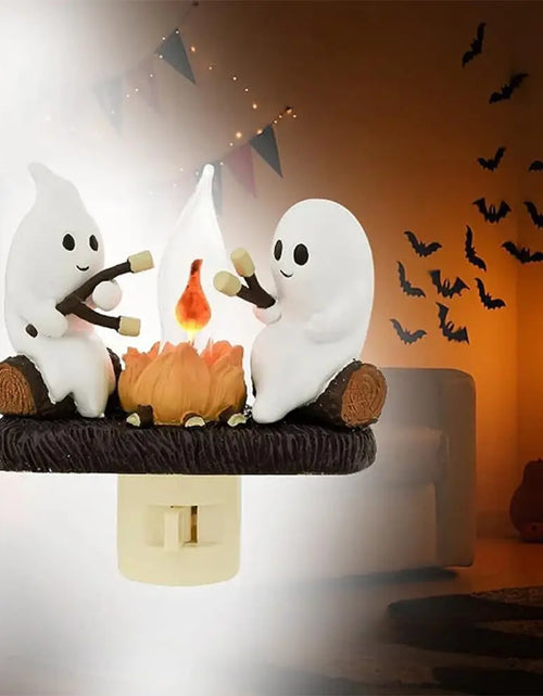 Load image into Gallery viewer, Ghost Campfire Flickering Night Light 3D Flame Ghosts Roasting Plug Wall Spooky Fire Marshmallow Night Light for Halloween Decor
