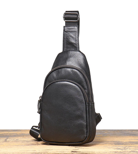 Men'S Chest Bag Casual Fashion Crossbody Head Layer Cowhide Cell Phone Pouch Bag Outdoor Sports Men'S Bag