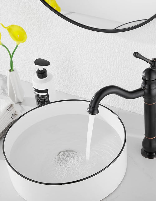 Load image into Gallery viewer, 360° Swivel Single Handle One Hole Bathroom Vessel Sink Faucet Matching Pop up Drain without Overflow Oil Rubbed Bronze
