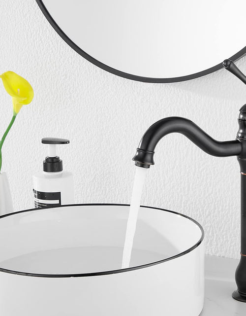 Load image into Gallery viewer, 360° Swivel Single Handle One Hole Bathroom Vessel Sink Faucet Matching Pop up Drain without Overflow Oil Rubbed Bronze
