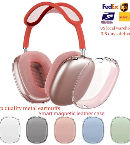 For Airpods Max Bluetooth Headphones Accessories Airpod Wireless Earphone Top Quality Metal Earmuffs Airpodspro Max Earbuds Silicone Anti-Drop Protective Case