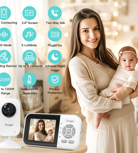 Upgrate Video Baby Monitor,Wifi Baby Camera,2.8" LCD Display and App Control,1200Ft Long Range,2 Way Talk,Auto Night Vision,Sound Alert,Vox,Temperature Sensor 5 Lullabies Feeding Remind