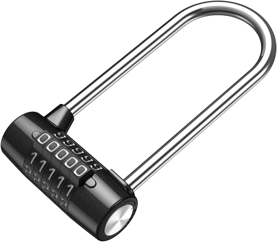 5 Digit Combination Padlock, 4.65 Inch Long Shackle Resettable Padlock, Lengthened Gym Lock Waterproof for School, Employee, Gym & Sports Locker, Gate, Case, Toolbox, Fence - Black