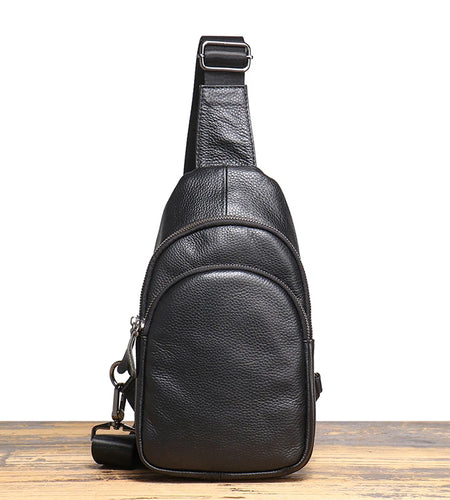 Men'S Chest Bag Casual Fashion Crossbody Head Layer Cowhide Cell Phone Pouch Bag Outdoor Sports Men'S Bag