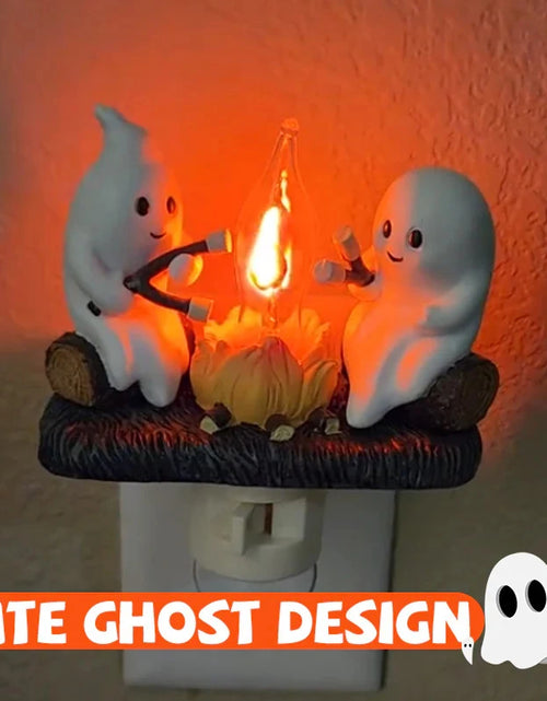 Load image into Gallery viewer, Ghost Campfire Flickering Night Light 3D Flame Ghosts Roasting Plug Wall Spooky Fire Marshmallow Night Light for Halloween Decor
