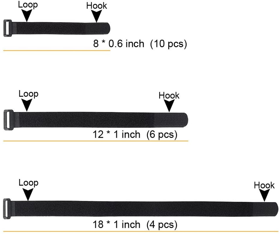 Reusable Fastening Cable Straps and Cable Ties Set 20 Pack(8"-12"-18") by , Adjustable Multi-Purpose Hook and Loop Cord Ties to Keep Cords Organized and Tidy
