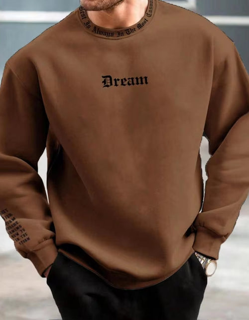 Load image into Gallery viewer, Men Fall Winter Sweatshirt round Neck Long Sleeve Men Top Letter Print Thick Loose Warm Mid Length Men Casual Top
