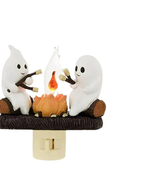 Load image into Gallery viewer, Ghost Campfire Flickering Night Light 3D Flame Ghosts Roasting Plug Wall Spooky Fire Marshmallow Night Light for Halloween Decor
