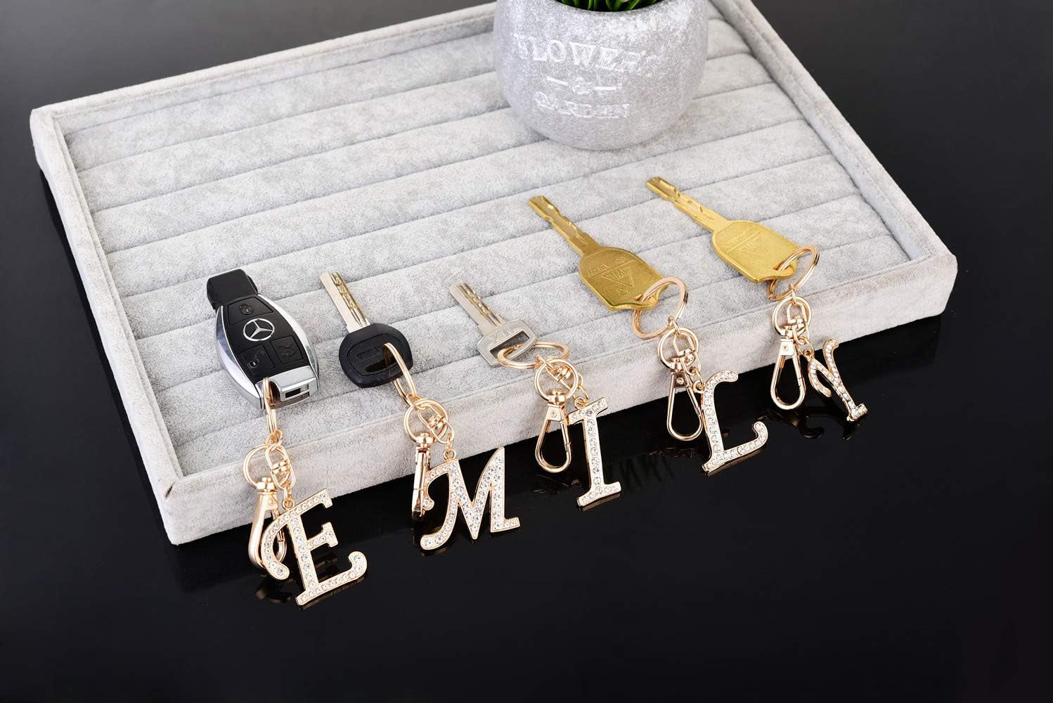 Keychain for Women Purse Charms for Handbags Crystal Alphabet Initial Letter Pendant with Key Ring