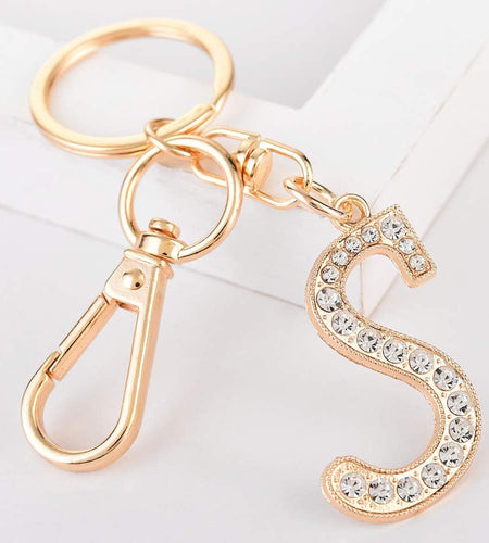 Keychain for Women Purse Charms for Handbags Crystal Alphabet Initial Letter Pendant with Key Ring