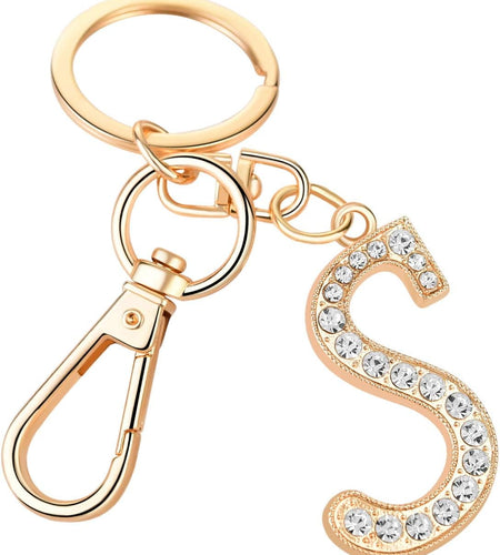 Keychain for Women Purse Charms for Handbags Crystal Alphabet Initial Letter Pendant with Key Ring