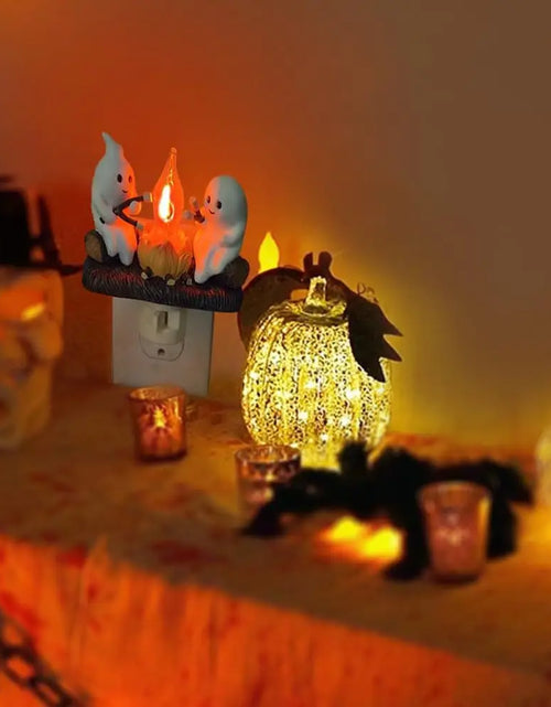 Load image into Gallery viewer, Ghost Campfire Flickering Night Light 3D Flame Ghosts Roasting Plug Wall Spooky Fire Marshmallow Night Light for Halloween Decor
