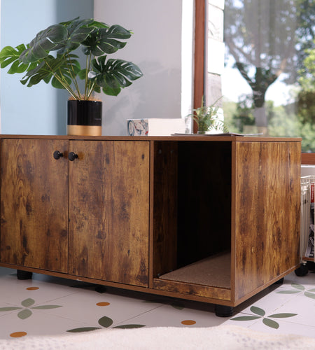 Large Cat Litter Box Enclosure, Litter Box Furniture, Brown, 35.8X20.47X19.88"