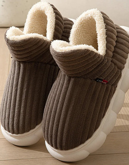 Load image into Gallery viewer, Unisex Winter Home Warm Slippers Plush Women Indoor Fur Slides High Top Concise outside Waterproof Slippers Shoes Men Boots
