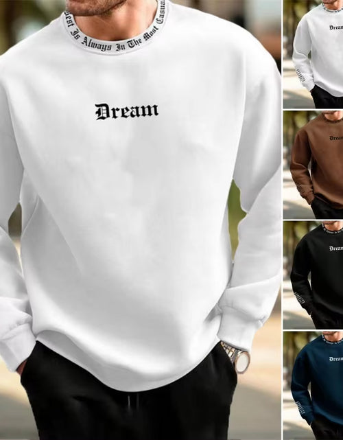 Load image into Gallery viewer, Men Fall Winter Sweatshirt round Neck Long Sleeve Men Top Letter Print Thick Loose Warm Mid Length Men Casual Top
