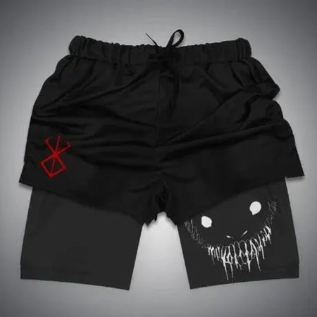 2024 New Men'S Fitness Training Skinny Shorts Demon Print Summer 2 in 1 Quick Dry Gym Beach Jogging Shorts Outdoor Sportwear