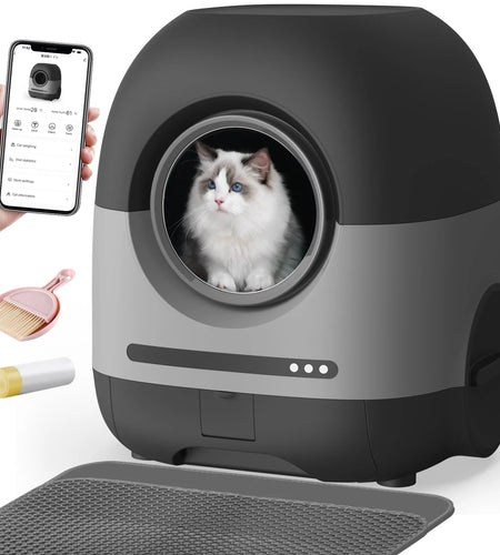 Redsasa Self-Cleaning Cat Litter Box, Automatic Litter Box for Multiple Cats with APP Control, 80L, Black