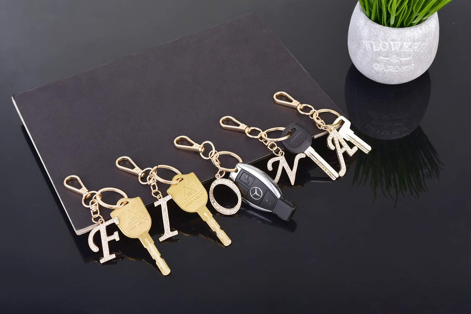 Keychain for Women Purse Charms for Handbags Crystal Alphabet Initial Letter Pendant with Key Ring