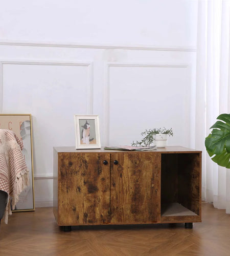 Large Cat Litter Box Enclosure, Litter Box Furniture, Brown, 35.8X20.47X19.88"