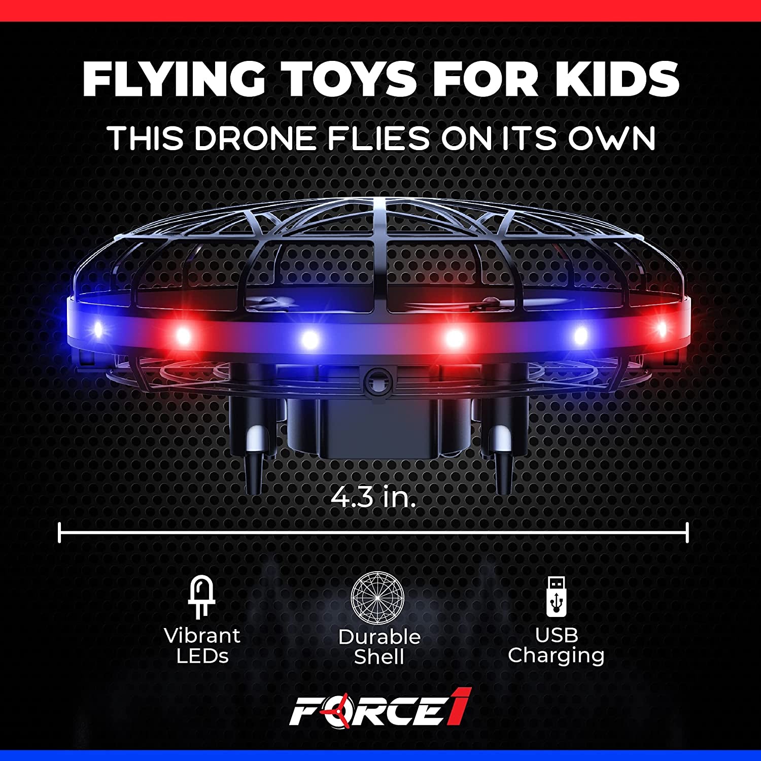 Scoot LED Hand Operated Drone for Kids or Adults - Hands Free Motion Sensor Mini Drone, Easy Indoor Small UFO Toy Flying Ball Drone Toy for Boys and Girls (Red/Blue)