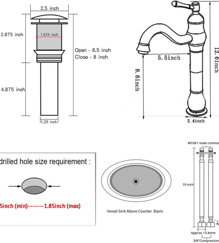 360° Swivel Single Handle One Hole Bathroom Vessel Sink Faucet Matching Pop up Drain without Overflow Oil Rubbed Bronze